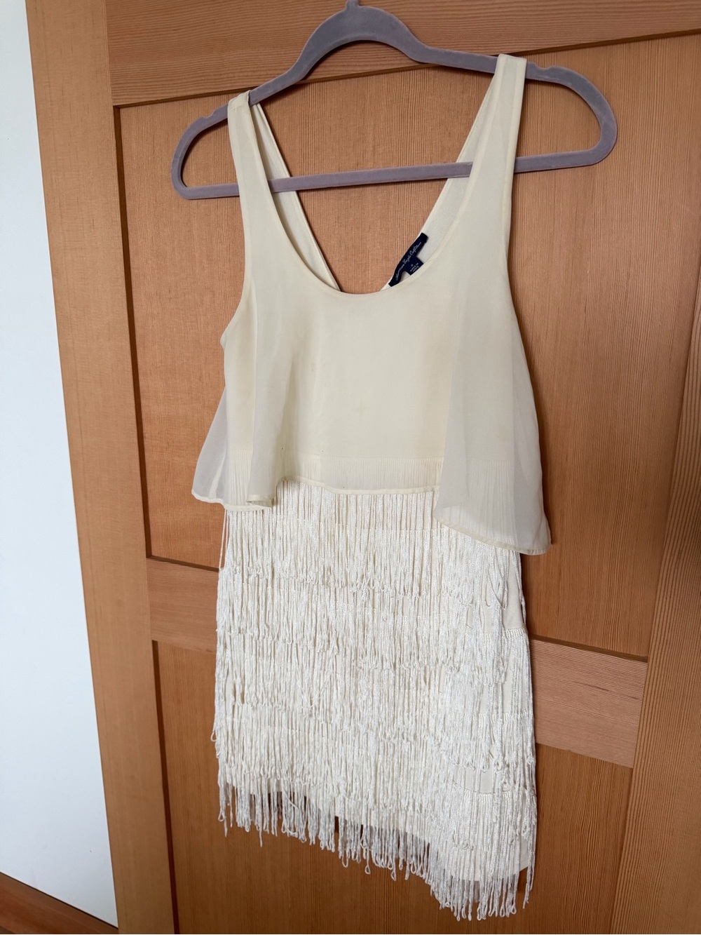 American Eagle Outfitters Cream Fringe Mini Dress